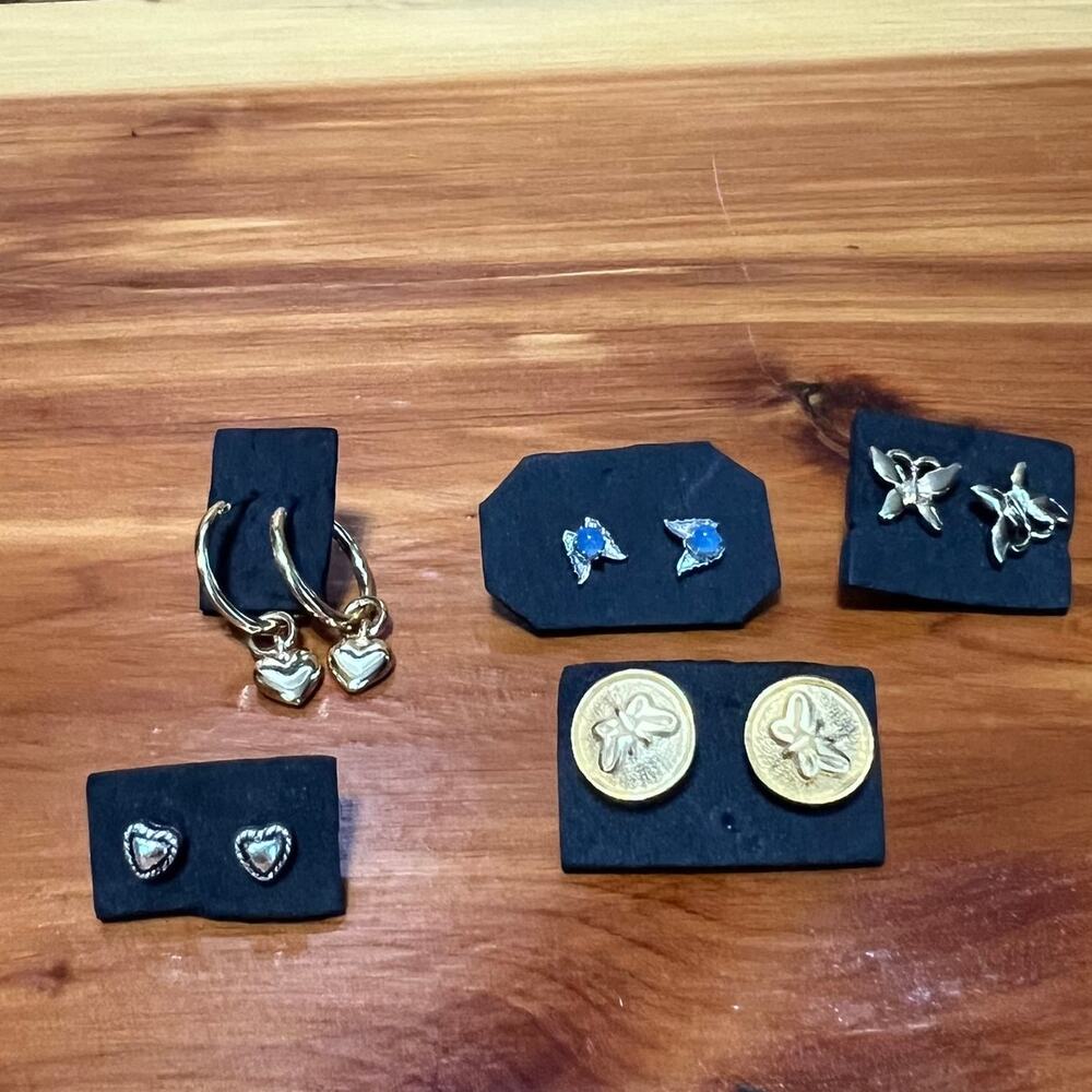 Vintage Lot Fashion Jewelry Butterfly Heart Earrings Stud Hoops‎ 5 Pair